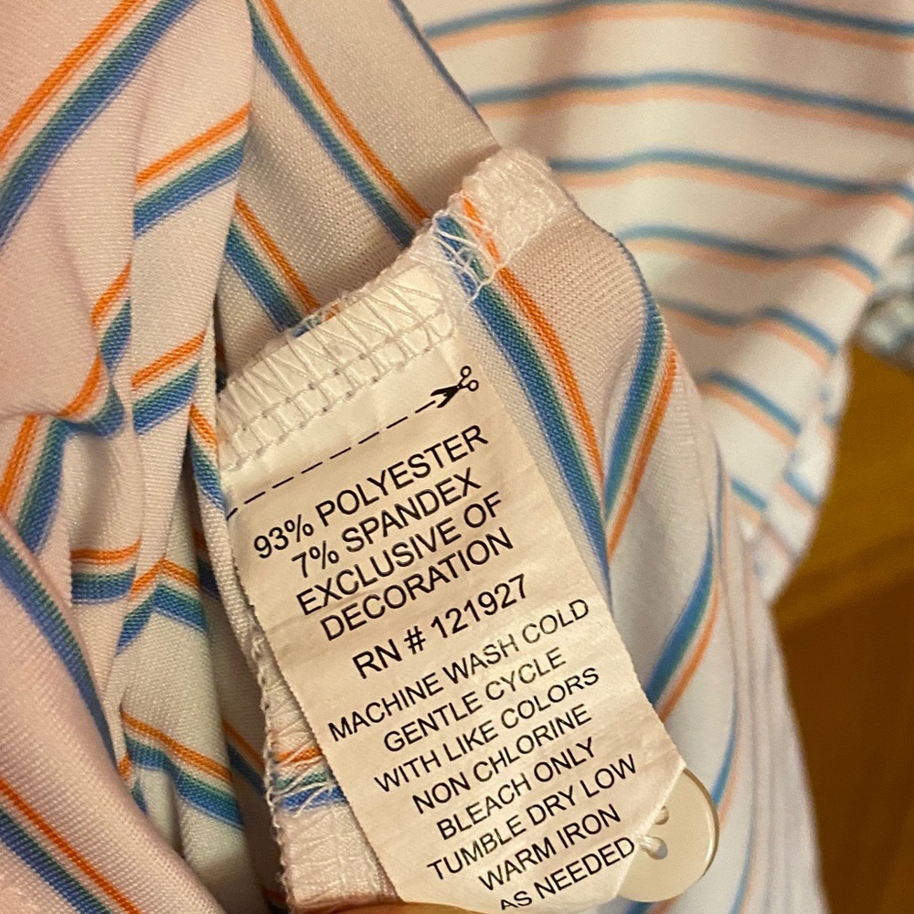 johnnie-O White and Blue Striped Polo Shirt - Picture 3 of 6